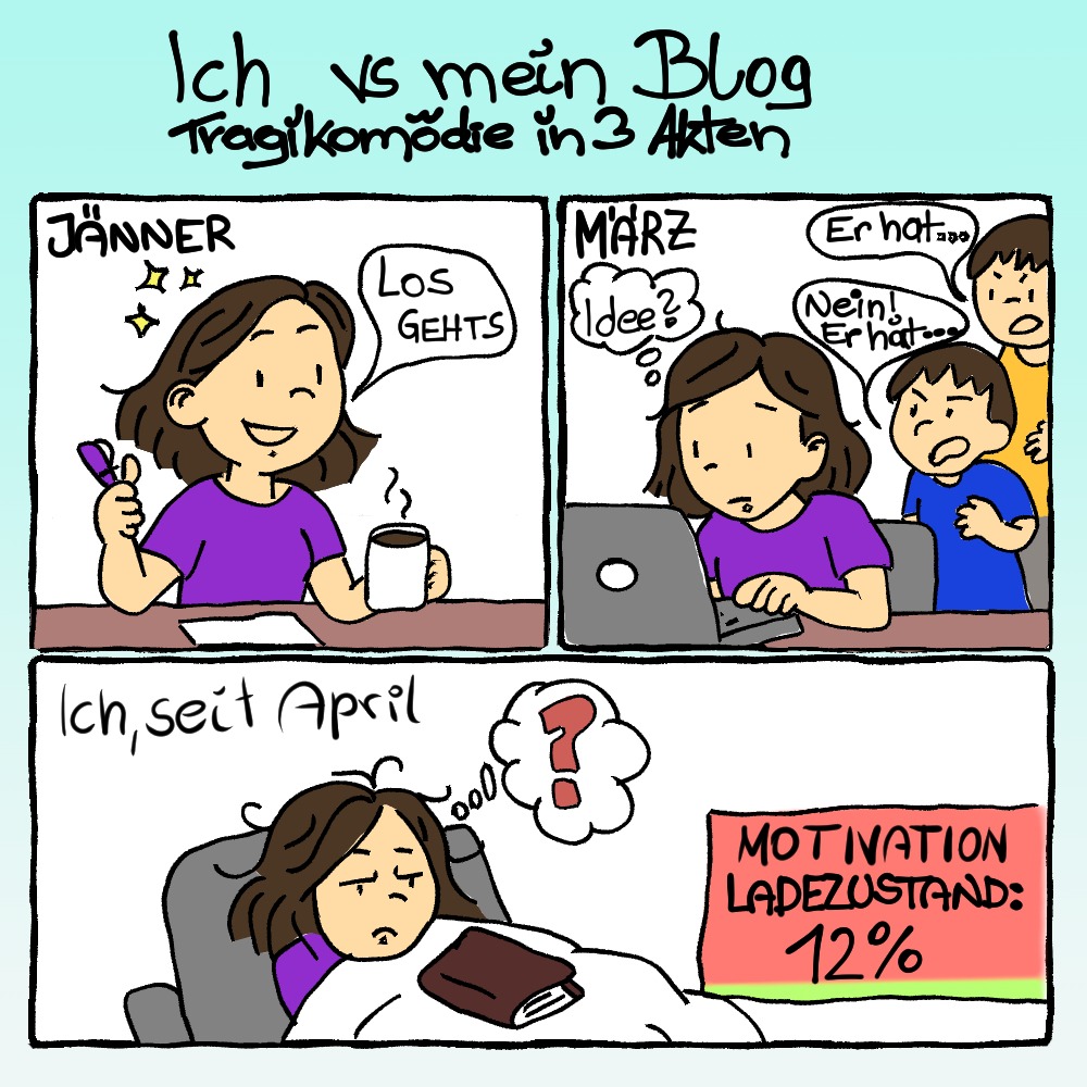 Wenn sich die Motivation verabschiedet. Ein Cartoon in 3 Panels um den Inhalt des Artikels noch zu unterstreichen.
